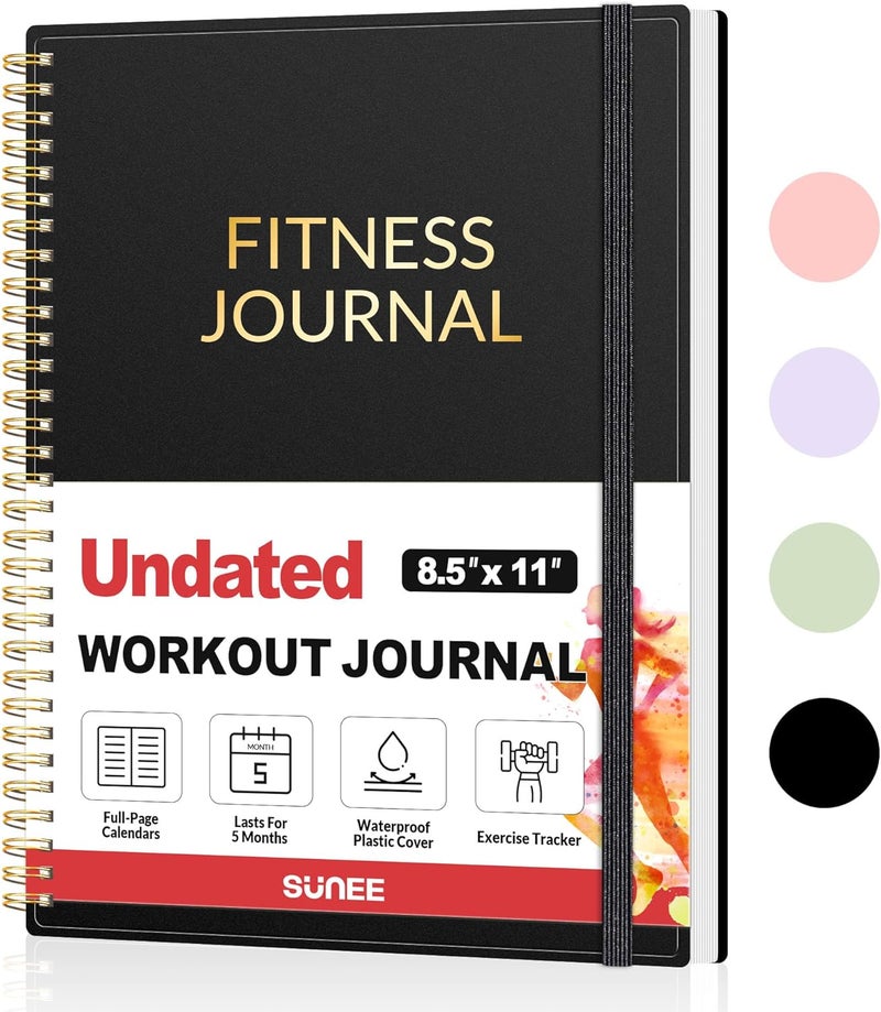 SUNEE Fitness Journal Workout Planner for Women & Men, A4 (8.5" x 11") Workout Journal Log Book Planner Gift for Track Gym Essentials, Home Workouts, Track Progress, Achieve Wellness Goals, Black - Image 1